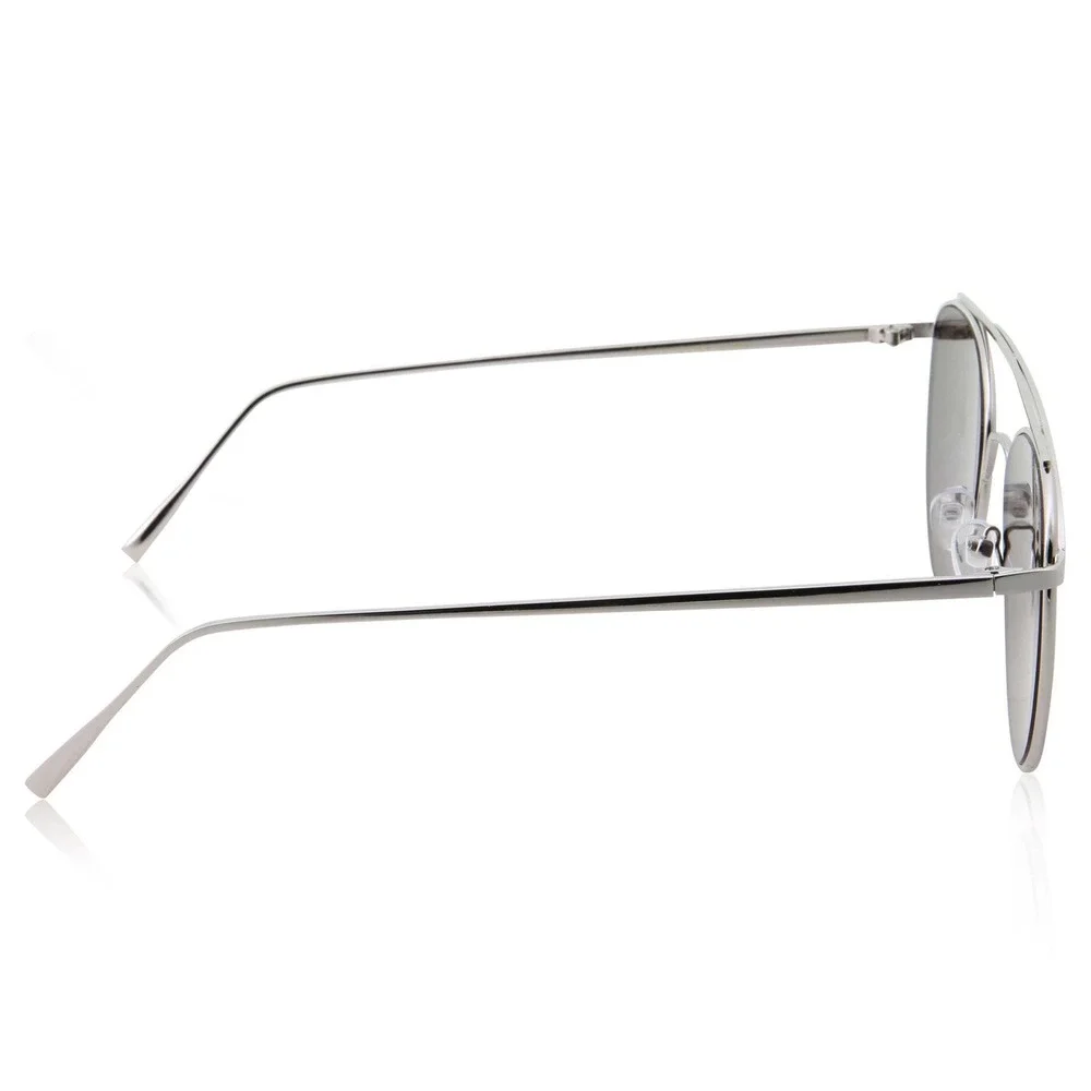 Sunglasses Blue Mirror Reflective Lens Silver‎ Frame Fashion Pilot Style UV400